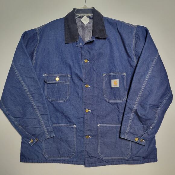 Vintage Carhartt 8LC Denim Chore Coat Jacket 50 (2XL) Blanket Lined Union 2PAC - Picture 2 of 16